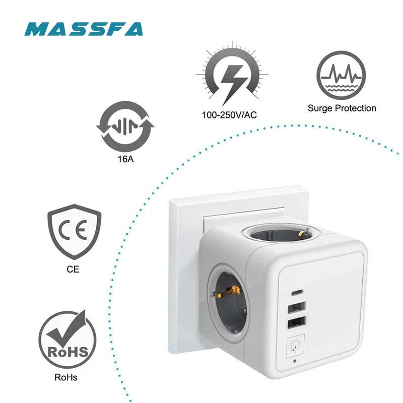 Massfa Ƽ  ͽټ  Ƽ, USB C Ÿ Ʈũ  , Ʈ Ȩ, EU ÷, AC ܼƮ 4 